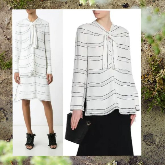 Proenza Schouler‎ Top 4 White Tunic Small Luxury Striped Long Sleeve NWT $1,170 - Picture 1 of 12